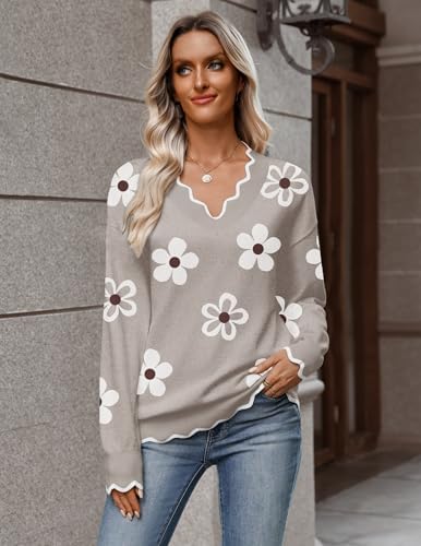 Zeagoo Women's 2026 Fall V Neck Sweater Long Sleeve Lightweight Knit Tops