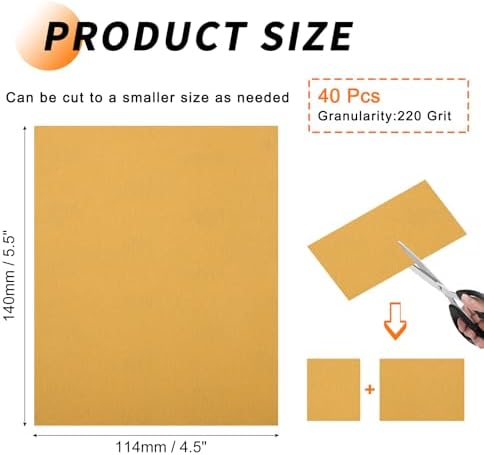40 Pcs 220 Grit Sandpaper 4.5 x 5.5 Inch Sand Paper Alumina Gold