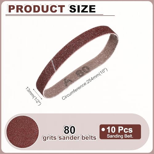 HARFINGTON 1/2 x 10 Inch Sanding Belts, 10 Pcs 80 Grits Aluminum Oxide
