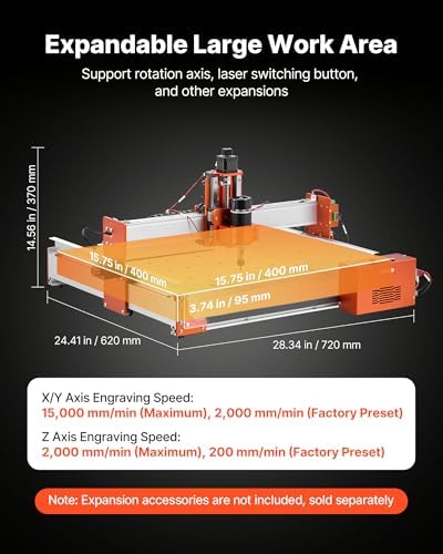 VEVOR CNC Router Machine, 100W Spindle, 3-Axis Wood Engraving Milling Machine, with 15.75 x 15.75 x 3.74 in Working Area, Linear Rail, Aluminum Alloy Structure, for Wood Acrylic Carving Cutting
