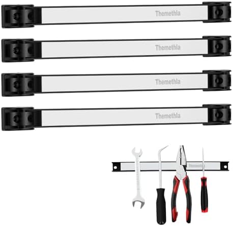 12" Magnetic Tool Holder Strip, 4 Pieces Silver Metal Tool Organizer Rack with Stainless Steel Surface, Magnet Bar for Garage Workshop, Easy To Install with Mounting Screws