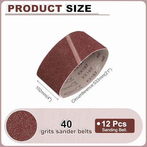 HARFINGTON 4 x 21 Inch Sanding Belts, 12 Pcs 40 Grits Aluminum Oxide Abrasive Belt Sander File Belt for Woodworking, Metal Polishing, Knife Sharpener