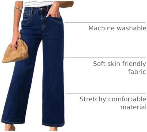 Sidefeel Women's Straight Leg Jeans High Waisted Stretchy Jeans Zimbaplatinum Wide Leg Ankle Denim Pants with Pockets