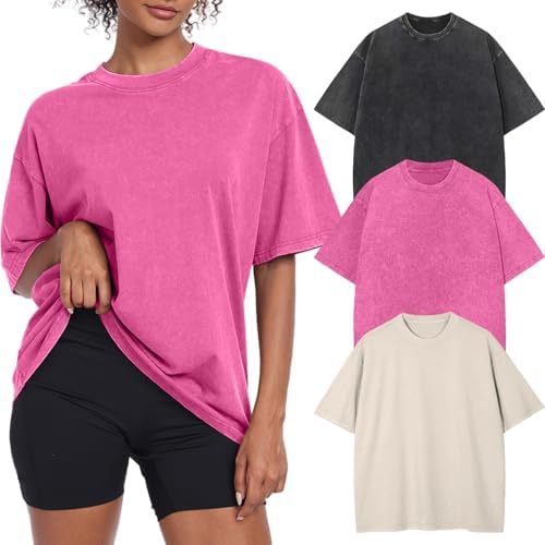 Womens Vintage Oversized T Shirts Acid Washed Baggy Cotton Tee Workout Gym Shirts Boyfriend Short Sleeve Tops