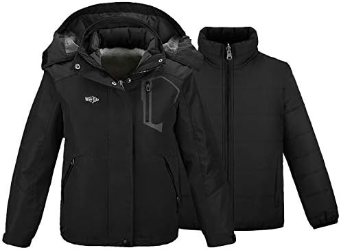wantdo Girls' 3-in-1 Ski Jacket Windproof Winter Coat Hooded Raincoat