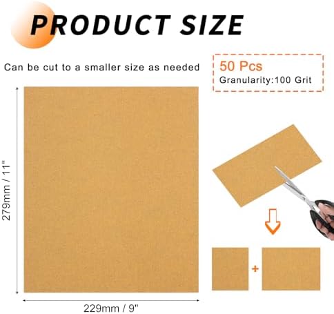 50 Pcs 100 Grit Sandpaper 9 x 11 Inch Sand Paper Alumina Gold