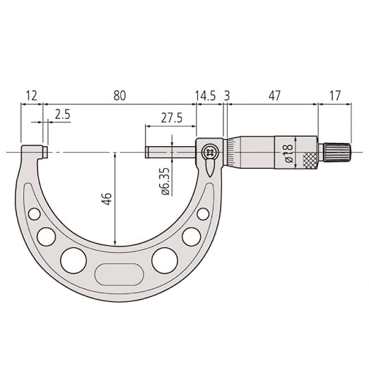 Mitutoyo 103-179 Outside Micrometer, Baked-enamel Finish, Ratchet Stop, 2-3" Range, 0.001" Graduation, +/-0.0001" Accuracy | 0.001" Graduation
