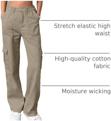 Lepunuo Cargo Pants for Women High Waisted Casual Pants Baggy Stretchy Wide Leg Y2K Streetwear with 6 Pockets