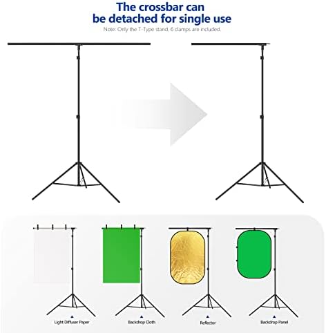 Neewer T-Shaped Background Backdrop Support Stand Kit, 8.5ft/2.6m Tall Adjustable Tripod Stand and 5ft/1.5m Wide Crossbars with 6 Spring Clamps and 1 Carrying Bag for Studio Photo Video Photography