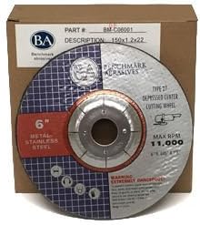 Benchmark Abrasives 6 Inch Aluminum Oxide Depressed Center Thin Type 1 Grinder Cut Off Wheels for Metal and More - .045" Thick 7/8" Arbor, Angle Grinder Cutting Disc, Grinding Cutting Wheel - 25 Pack