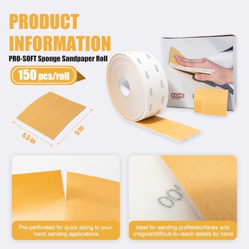 Premium Soft Hand Sanding Sheets Roll,Flexible Abrasive Sandpaper for Auto Body Repair, Paint Prep & Fine Woodworking,Ideal for Professional Mechanics and DIY,150Pcs/Roll,Grit 320