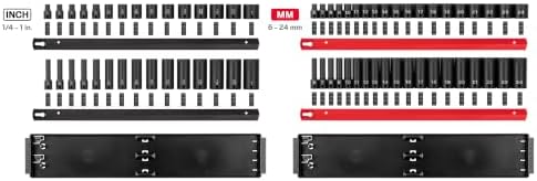 TEKTON 3/8 Inch Drive Impact Socket Set, 68-Piece | SID91219 | (1/4 - 1 in., 6 - 24 mm), Shallow and Deep, 12-Point, Socket Rail