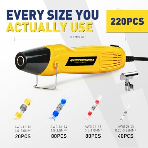 haisstronica 220PCS Solder Seal Connector Kit, 350W Heat Gun, AWG 26-10