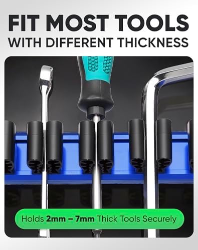 ALOANES 1PC Magnetic Screwdriver Organizer - 12 Slot Aluminum Alloy Rail for Toolbox & Metal Pegboard, Strong Magnetic Holder for Wrenches, Pliers, Workshop Garage Storage(Blue)
