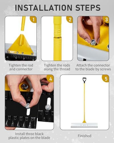 Outvita Snow Pusher with D-Ring Handle Grip, 29 inch Wide Shovel, Yellow