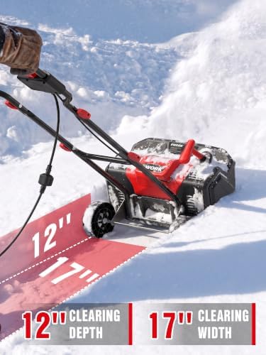 EWORK 12 Amp Electric Snow Blower, Corded Snow Thrower for Driveway