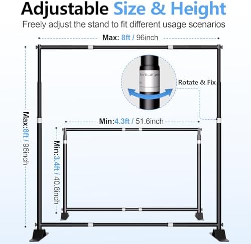 8x8FT Banner Stand, Heavy Duty Step and Repeat Stand, Black