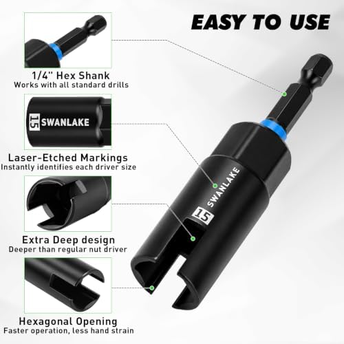 3-Piece Wing Nut Driver Set, 9mm, 12mm, 15mm, 1/4 Inch Hex Shank Power Nuts Driver Bit, Wing Nut Socket for Eye Bolt, Hook Bolt Installation, Wire Twisting