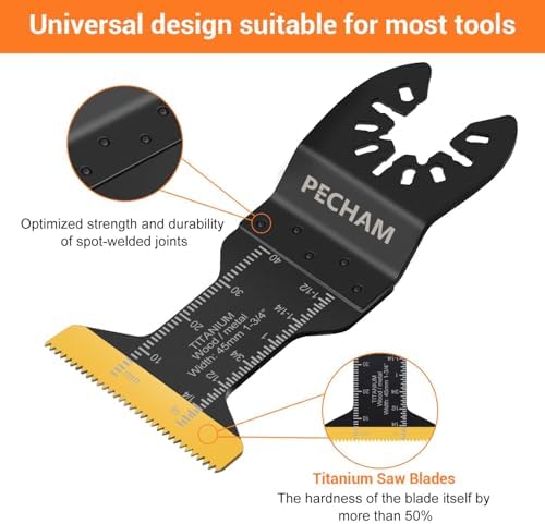 PECHAM 50PCS Titanium Oscillating Tool Blades, Universal Oscillating Multitool Blades Metal Cutting Quick Release for Hard Material Metal Nails Wood Plastic Fit Dewalt Rockwell Milwaukee Makita Bosch