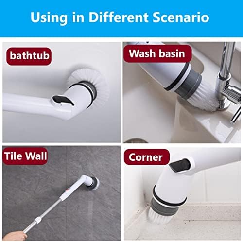 Electric Spin Scrubber, Electric Cleaning Brush Scrubber 360 Cordless Power Cleaning Brush with Telescopic Rod Handle, Portable Spin Scrubber for Cleaning Kitchen, Floor, Toilet, 3 Brushes & a Holder