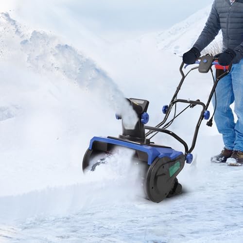 20 Inch Electric Snow Blower with Wheels, Corded Electric Snowblower with Dual LED Lights for Patio Driveway Walkways, 15-Amp Snow Thrower Lightweight with 30 FT Throwing Distance (Blue)