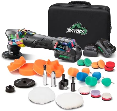 BATOCA S4 Cordless Multi-Polisher-Set, with 2Pcs 12V 2.5Ah Batteries, RO&DA Car Buffer Polisher, 1&3inch Mini Brushless Polisher for Car Detailing, Graffiti Style