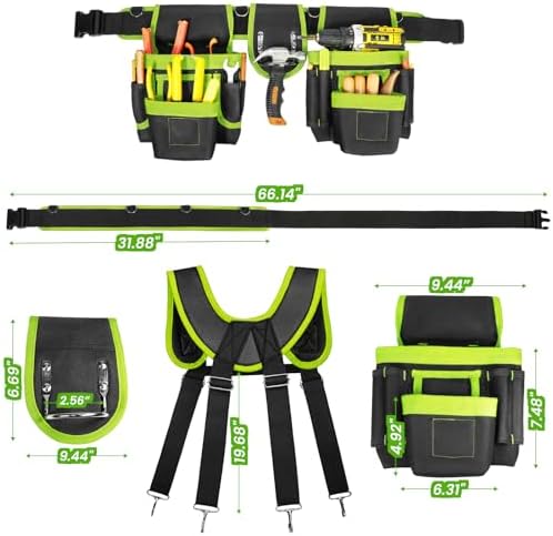 Professional Tool Belt for Men, Magnetic Tool Pouch with Suspenders