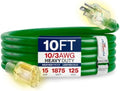 10ft Outdoor/Indoor Extension Cord 10/3 Gauge Ultra Heavy Duty 3 Prong SJTW, Waterproof, Flexible Cold-Resistant Long Power Cord,15A 125V 1875W, Green by LifeSupplyUSA