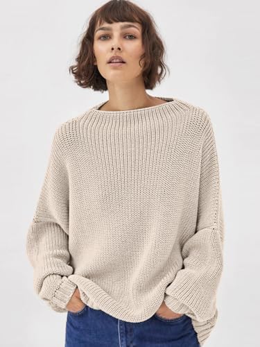 Womens Oversized Sweaters Loose Solid Casual Long Sleeve Mock Neck Knitted Jumper Tops