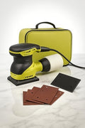 2 Amp Corded 1/4 Sheet Finishing Sander, 14,000 OPM, 1/16 in. Orbit, Dust Collection Bag, Lock-On Switch, Cushioned Overmold Grip, 6-ft Cord, Carrying Cases, Sandpaper - Compatible with RYOBI Models