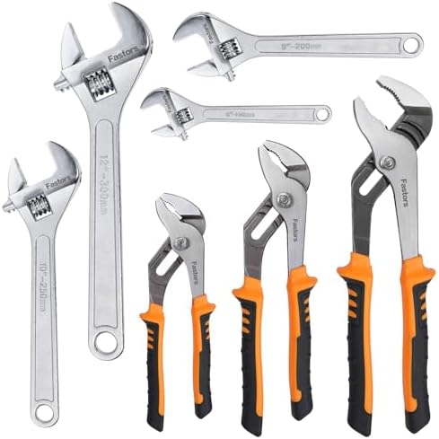 7-Pack Adjustable Wrench & Joint Pliers,Tongue and Groove Plier Set with Adjustable Wrench Set for Home Repair,Forged Steel Anti-Slip Comfortable Grip Handle