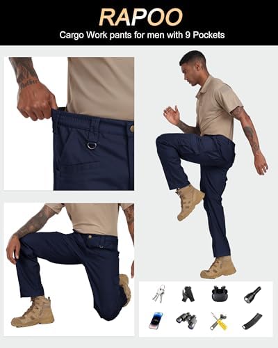 Rapoo Men's Ripstop Cargo Pants Work Pants EDC with 9 Pockets Hiking Pants