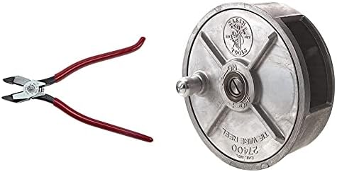 Klein Tools D201-7CSTA Linesman Pliers, Side Cutters with Spring Loaded Action & 27400 Tiewire Reel, Lightweight Aluminum, Left Handed and Right Handed with Rewind Knob