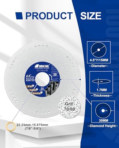 SHDIATOOL 4-1/2 Inch Diamond Metal Cutting Wheel 10PCS, Vacuum Brazed Cut Off & Grinding Disc for Angle Grinder, Cuts Rebar Steel Stainless Aluminum, 7/8" Arbor with Reducer Ring