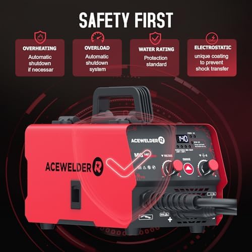 140A Flux Core MIG Welder,3 in 1 Gasless MIG Stick Lift TIG With Helmet