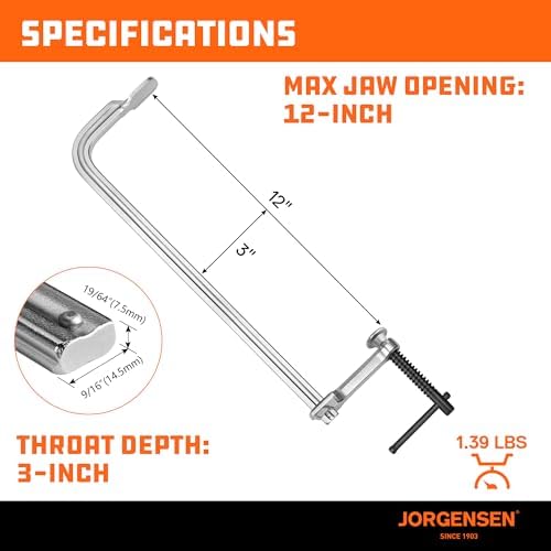 Jorgensen 12-Inch Light-Duty Drop Forged Steel Bar Clamps, 2-Pack
