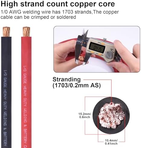 1/0 Gauge Wire,iGreely 1/0 AWG Copper Battery Welding Cable for Automotive Generator Solar,5pcs of 5/16"" & 5pcs 3/8"" Copper Lugs Terminal Connectors with Heat Shrink Tubing 20 Ft Black+20 Ft Red