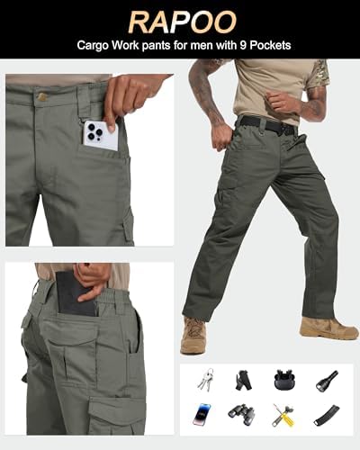 Rapoo Men's Ripstop Cargo Pants Work Pants EDC with 9 Pockets Hiking Pants