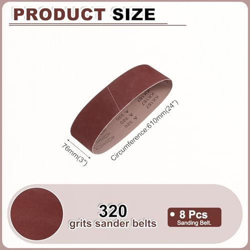 HARFINGTON 3 x 24 Inch Sanding Belts, 8 Pcs 320 Grits Aluminum Oxide