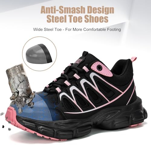 Hogent Steel Toe Shoes for Men Women - Non Slip & Lightweight Work Shoes