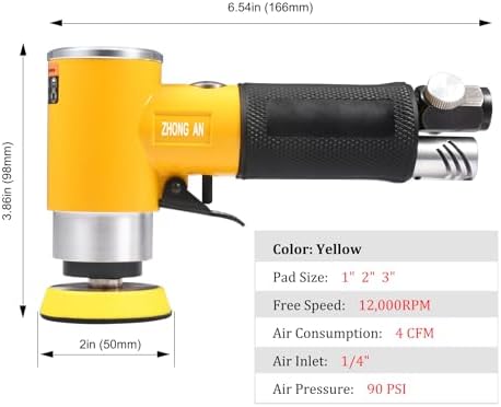 2"3" Mini Air Sander Pneumatic Random Orbital Sander, High Speed Pneumatic Palm Sander Air Polisher for Auto Body Work, Woodworking Yellow
