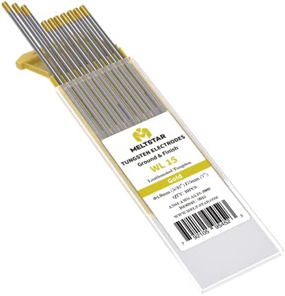 TIG Welding Tungsten Electrodes 1.5% Lanthanated Tungsten 5/32” x 7” (Gold, WL15) 10-Pack