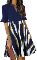 Mokayee Womens Summer V Neck Ruffle Short Sleeve Fit and Flare Knee Length Church Wedding Guest Dresses with Pockets