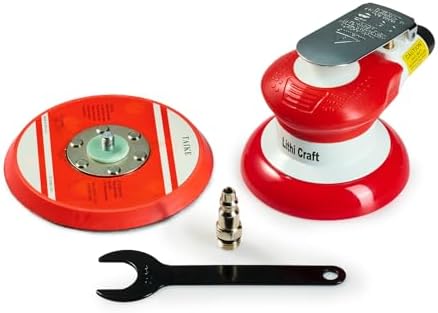 Professional Random Orbital Air Sander 5" Pneumatic Palm Sander DA Sander, Low Noise Reduction, 12000 RPM, Hook & Loop, for Auto Body, Car Detailing, Wood, Metal Polishing & Buffing