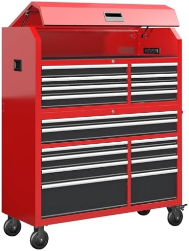 LARBANKE 60'' Rolling Tool Chest Combo, 18-Drawer Heavy Duty Steel Tool Cabinet with Power Outlet, Locking System & Wheels, Mobile Tool Box Organizer for Garage, Workshop, Mechanic & DIY Home Use