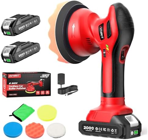 6 Inch Cordless Car Buffer Polisher kit w/ 2x2000mAh 21V Batteries