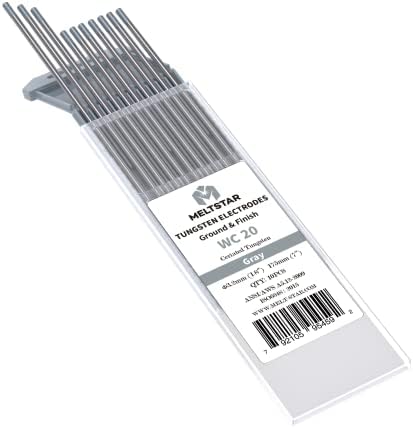 TIG Welding Cerium tungsten electrode 1/8” x 7” (Grey, WC20) 10-Pack