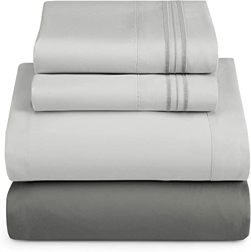 Nestl Twin Sheets Set - 3 Piece Twin Bed Sheets, Hotel Luxury, Extra Soft, Double Brushed Bedding for Twin Size, 2 Tone Grey/Silver Set, Grey Fitted Sheet, Silver Flat Sheet, Silver Pillow Case