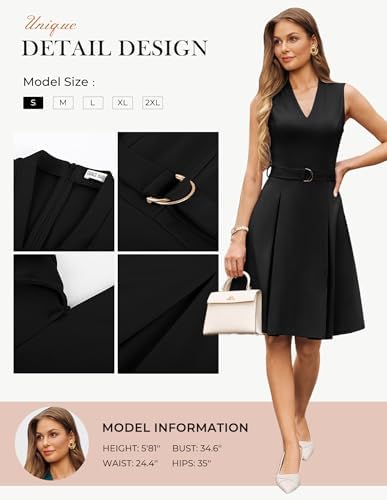 GRACE KARIN Women's Fit and Flare Work Business Dress with Belt