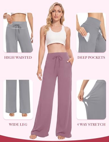 Showitty Wide Leg Pants for Women with Pockets, High Waist Yoga Lounge